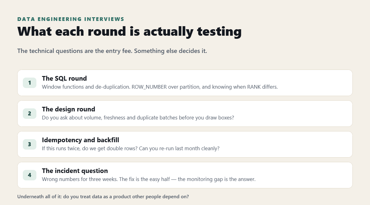 What each round of a data engineer interview is really testing